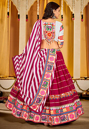 Navratri Kutch Georgette Lehenga in Magenta