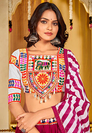 Navratri Kutch Georgette Lehenga in Magenta