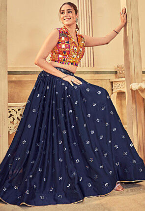 Navratri Kutch Cotton Lehenga in Navy Blue