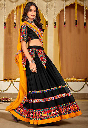 Navratri Kutch Georgette Lehenga in Black