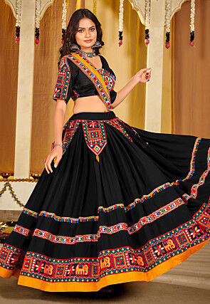 Navratri Kutch Georgette Lehenga in Black
