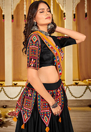 Navratri Kutch Georgette Lehenga in Black