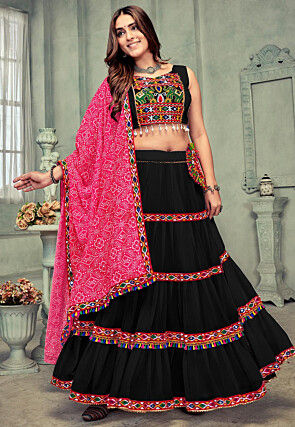 Navratri Kutch Georgette Lehenga in Black