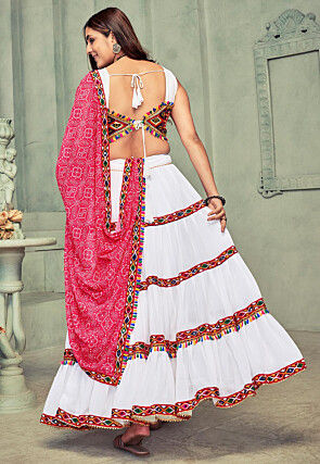 Navratri Kutch Georgette Tiered Lehenga in White