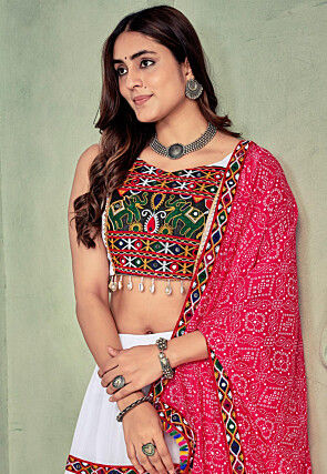 Navratri Kutch Georgette Tiered Lehenga in White