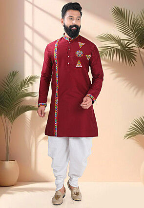 Navratri Special Art Silk Kurta Set in Maroon