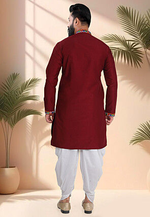 Navratri Special Art Silk Kurta Set in Maroon