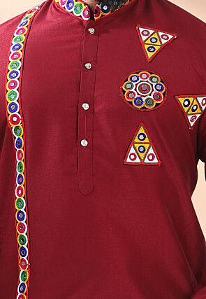 Navratri Special Art Silk Kurta Set in Maroon