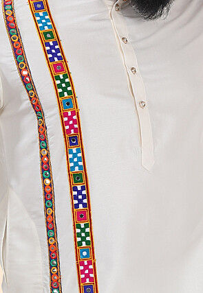 Navratri Special Art Silk Kurta Set in Off White