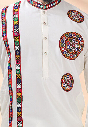 Navratri Special Art Silk Kurta Set in Off White