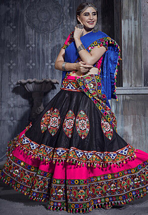 Black and Pink Embroidered Semi-stitched Lehenga & Unstitched Blouse With  Dupatta - Etsy Denmark