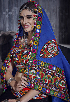 Navratri Special Art Silk Layered Lehenga in Black and Red