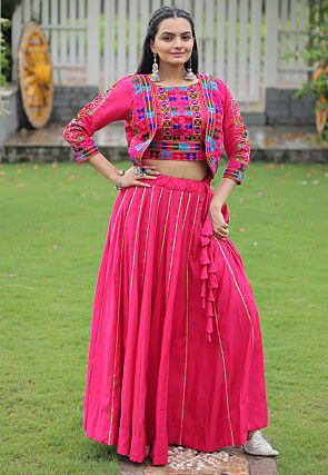 Navratri Special Art Silk Lehenga in Fuchsia