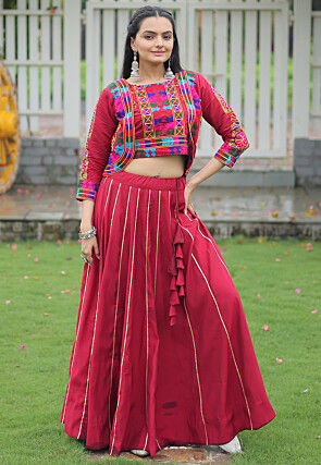 Navratri Special Art Silk Lehenga in Maroon