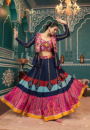 Navratri Special Art Silk Lehenga in Multicolor