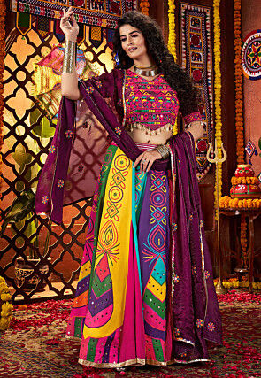 Navratri Special Art Silk Lehenga in Multicolor
