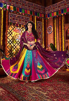 Navratri Special Art Silk Lehenga in Multicolor