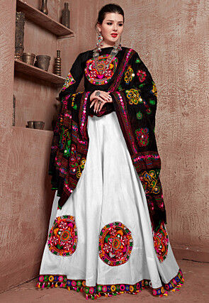 Navratri Special Art Silk Lehenga in Off White