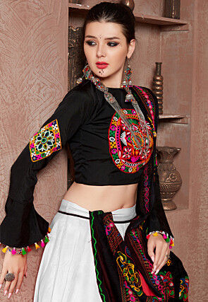 Navratri Special Art Silk Lehenga in Off White