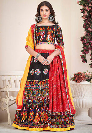 Navratri Special Art Silk Lehenga in Red and Black