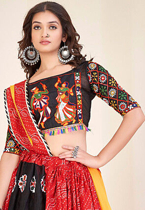 Navratri Special Art Silk Lehenga in Red and Black