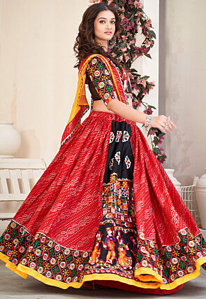 Navratri Special Art Silk Lehenga in Red and Black