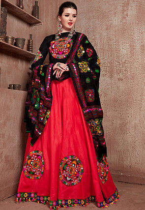 Navratri Special Art Silk Lehenga in Red