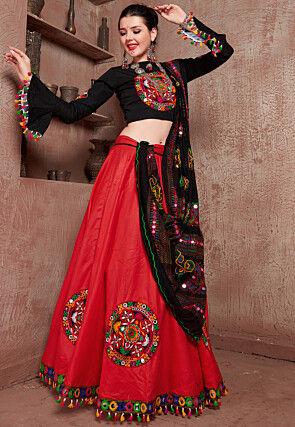 Navratri Special Art Silk Lehenga in Red