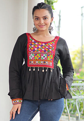 Navratri Special Art Silk Peplum Top in Black