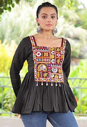 Navratri Special Art Silk Peplum Top in Black