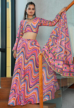 Navratri Special Chinon Chiffon Lehenga in Multicolor