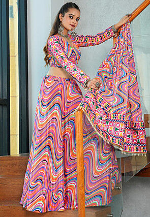 Navratri Special Chinon Chiffon Lehenga in Multicolor