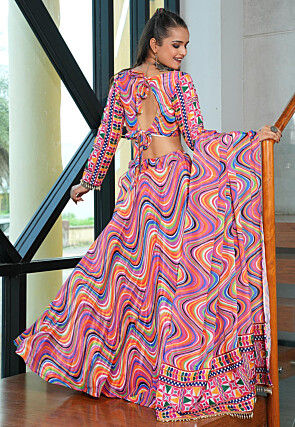 Navratri Special Chinon Chiffon Lehenga in Multicolor