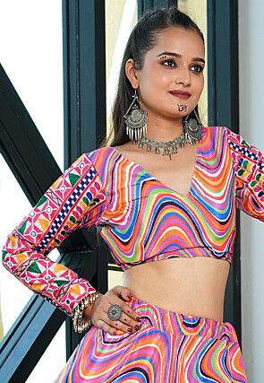 Navratri Special Chinon Chiffon Lehenga in Multicolor