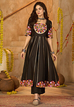 Navratri Special Cotton Anarkali Kurta Set in Black