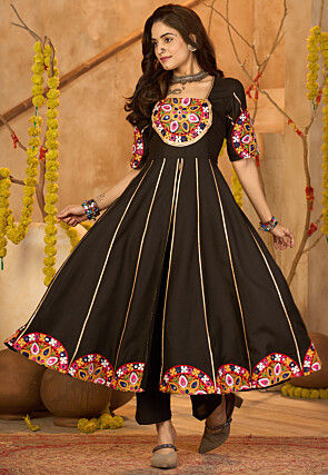 Navratri Special Cotton Anarkali Kurta Set in Black