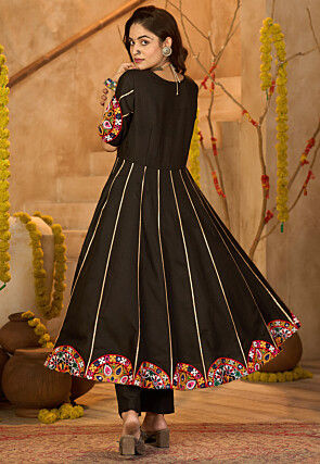 Navratri Special Cotton Anarkali Kurta Set in Black