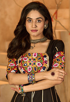 Navratri Special Cotton Anarkali Kurta Set in Black