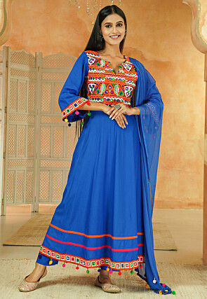 Navratri Special Cotton Anarkali Suit in Blue