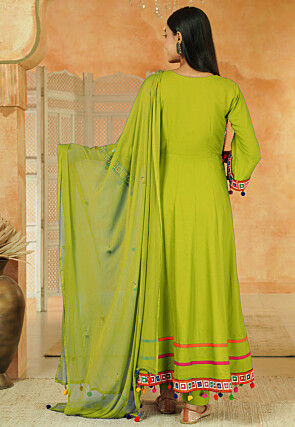 Navratri Special Cotton Anarkali Suit in Olive Green