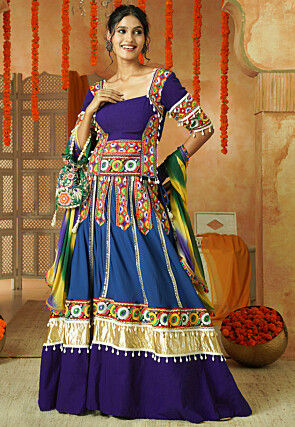 Navratri Special Cotton Lehenga in Blue and Dark Purple