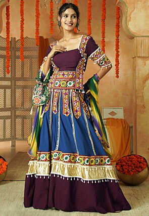 Navratri Special Cotton Lehenga in Blue and Wine