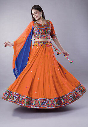 Navratri Special Cotton Lehenga in Dark Orange