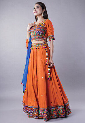 Navratri Special Cotton Lehenga in Dark Orange