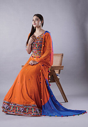Navratri Special Cotton Lehenga in Dark Orange