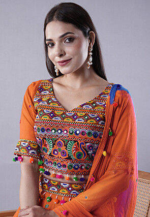 Navratri Special Cotton Lehenga in Dark Orange