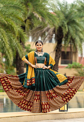 Navratri Special Cotton Lehenga in Dark Teal Green