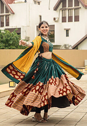 Navratri Special Cotton Lehenga in Dark Teal Green