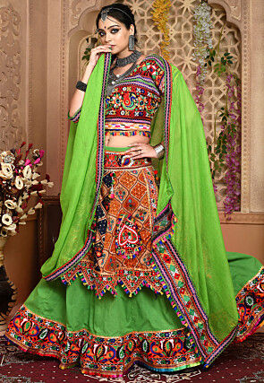 Navratri Special Cotton Lehenga in Green