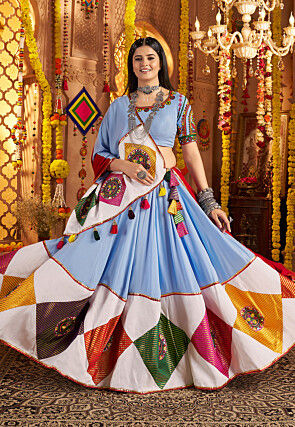 Navratri Special Cotton Lehenga in Light Blue
